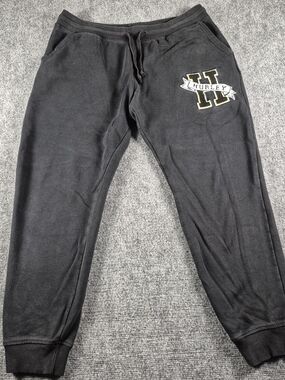 Hurley Sweatpants Mens Large Black Logo Jogger Pockets Drawstring Embroidered